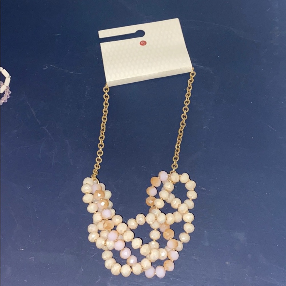 Pink bead necklace with gold chain